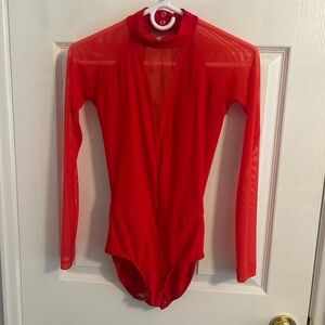 Red Long Sleeve Ballet Leotard